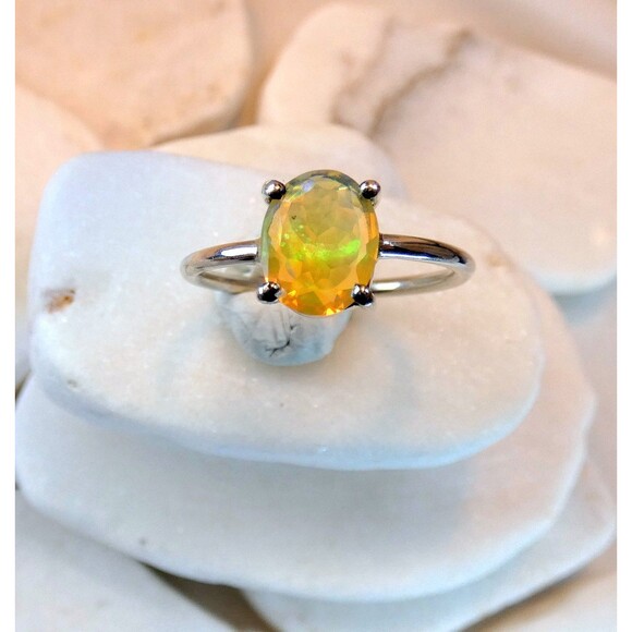Stunning Natural Ethiopian Opal 2.5 Ct Sterling Silver Ring Sz 7.5 - Picture 6 of 7